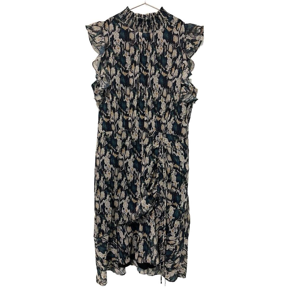Sam Edelman Dress Medium Python Print High Neck Side Ruching Teal‎ Multi color